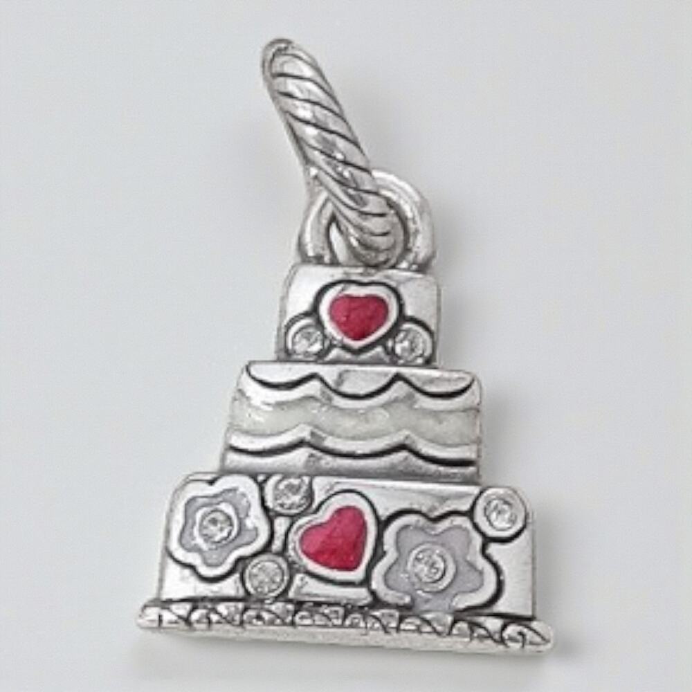 Brighton Tiered Cake Dangle Charm Rhinestone Enamel Silver Plated Retired